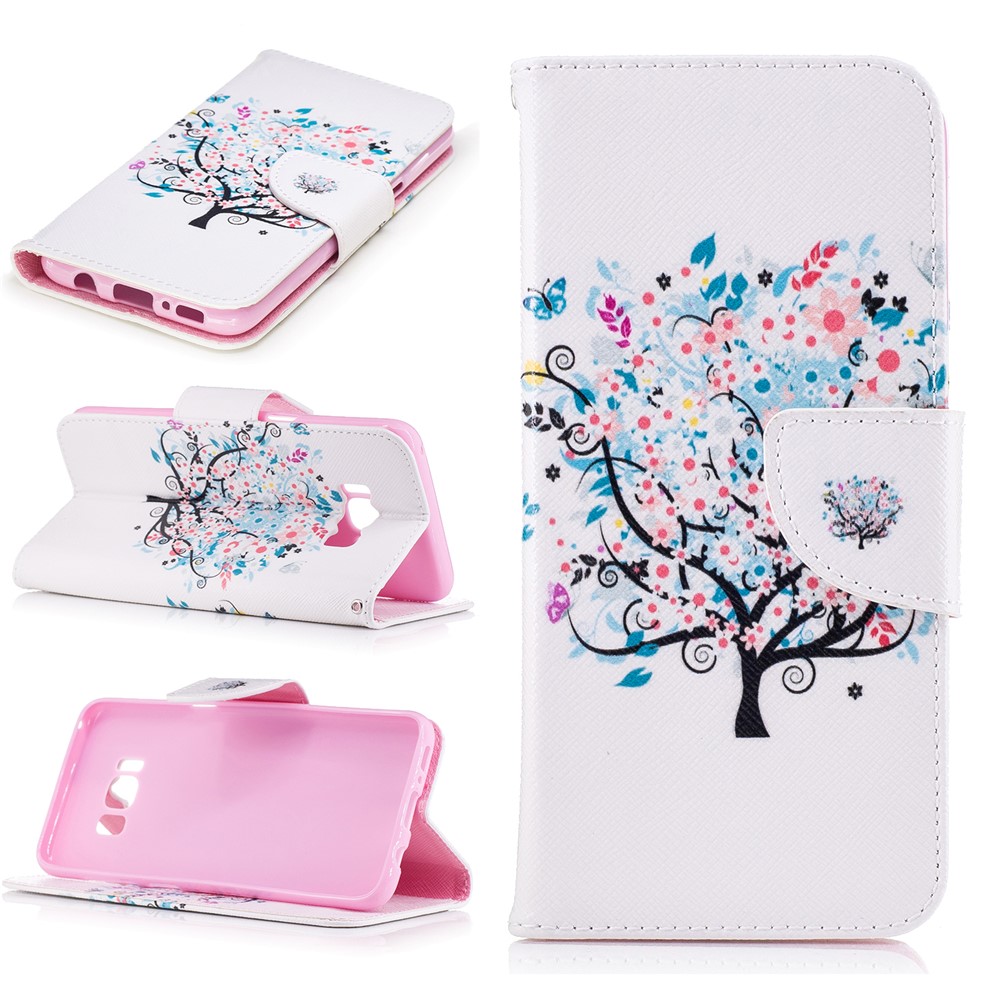 Pattern Printing Wallet Stand Leather Cover for Samsung Galaxy S8 - Flower Tree-1