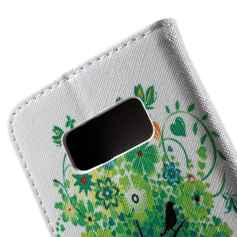 Pour Samsung Galaxy S8 Portefeuille À Motifs Stand Coating - Arbre Vert Et Oiseau