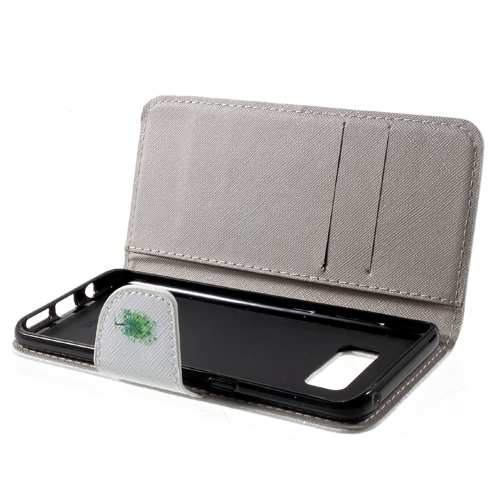 Para Samsung Galaxy S8 Standed Wallet Stand Funda De Cuero - árbol Verde Y Pájaro