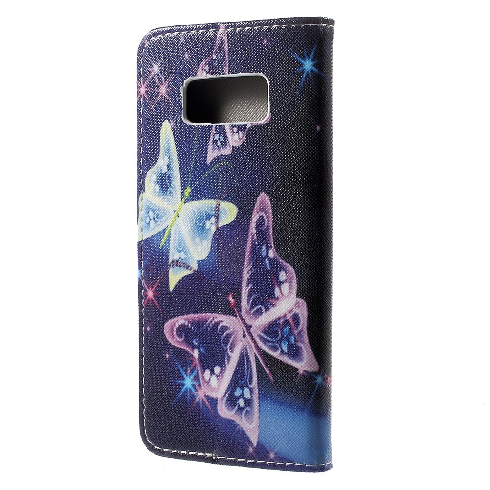 For Samsung Galaxy S8 Patterned Wallet Leather Mobile Shell - Shiny Butterflies-3