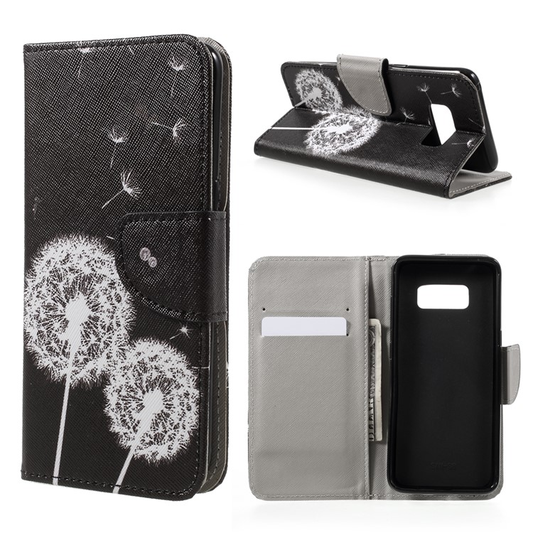 Patterned Wallet Stand Leather Phone Case for Samsung Galaxy S8 - Dandelions Pattern-1
