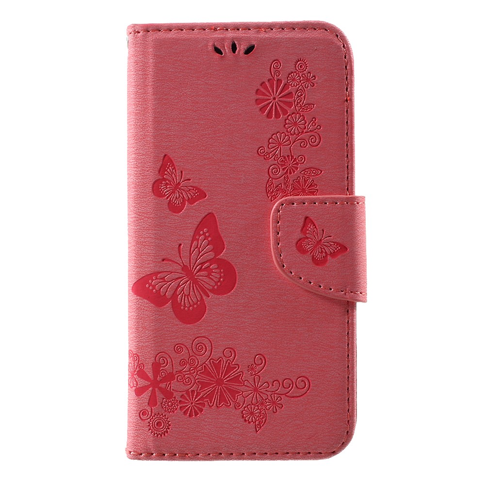 Butterfly Flowers Imprinted PU Leather Wallet Case Stand for Samsung Galaxy S8 - Pink-2