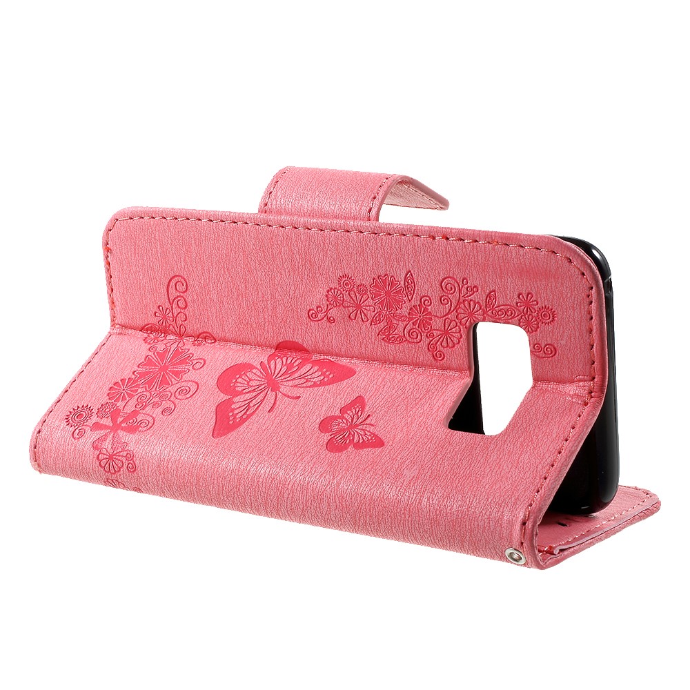 Butterfly Flowers Imprinted PU Leather Wallet Case Stand for Samsung Galaxy S8 - Pink-5