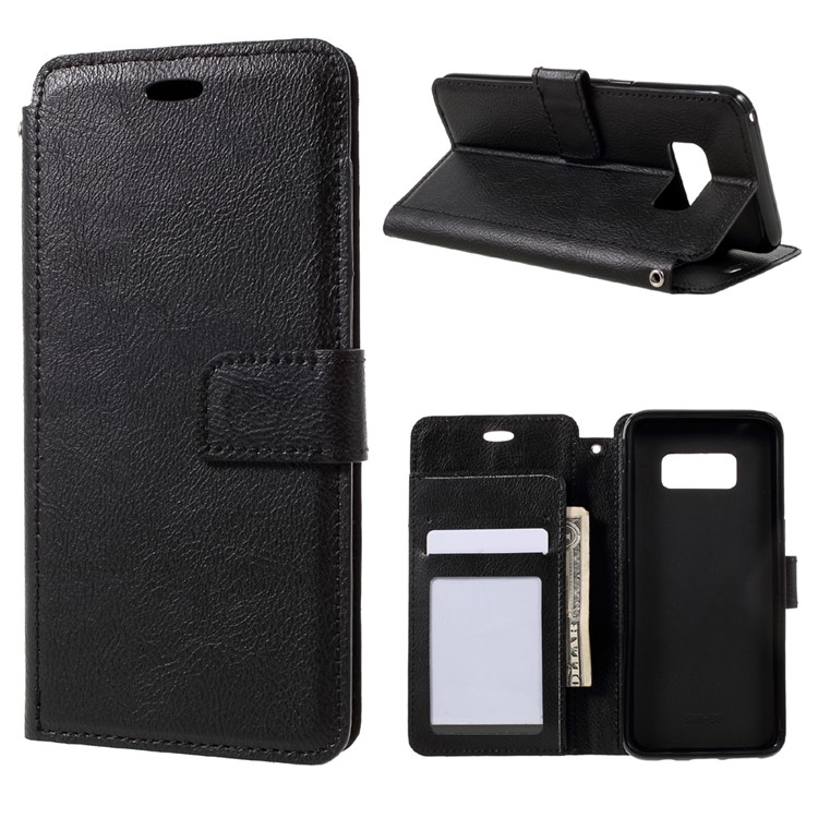 For Samsung Galaxy S8 Retro Style Textured Leather Wallet Case with Stand - Black-1