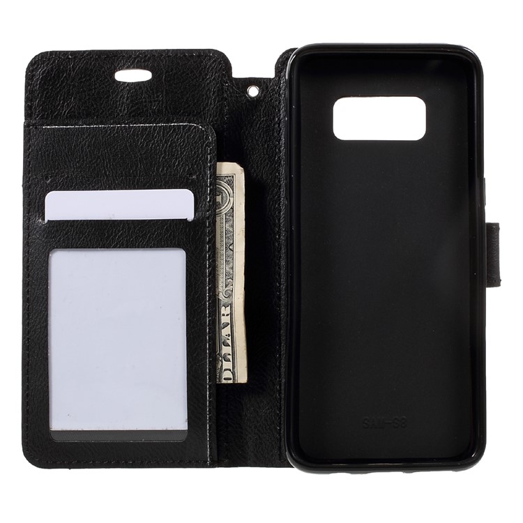 For Samsung Galaxy S8 Retro Style Textured Leather Wallet Case with Stand - Black-6