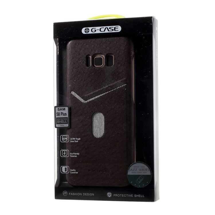 G-CASE Ostrich Grain Leather Coated Plastic Hard Cover with Card Slot for Samsung Galaxy S8 Plus - Coffee-6