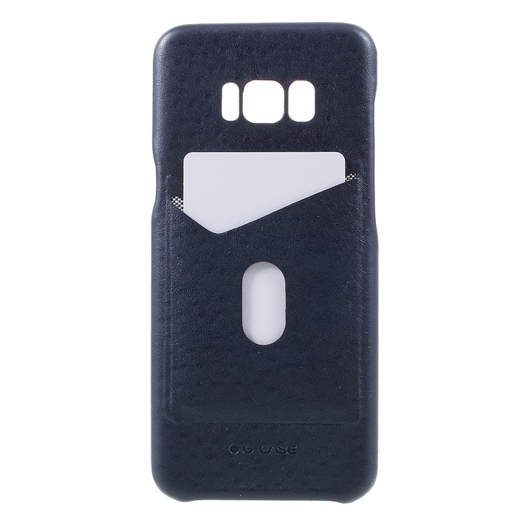 G-CASE Ostrich Texture Card Holder Leather Coated PC Case Shell for Samsung Galaxy S8 Plus - Dark Blue-1