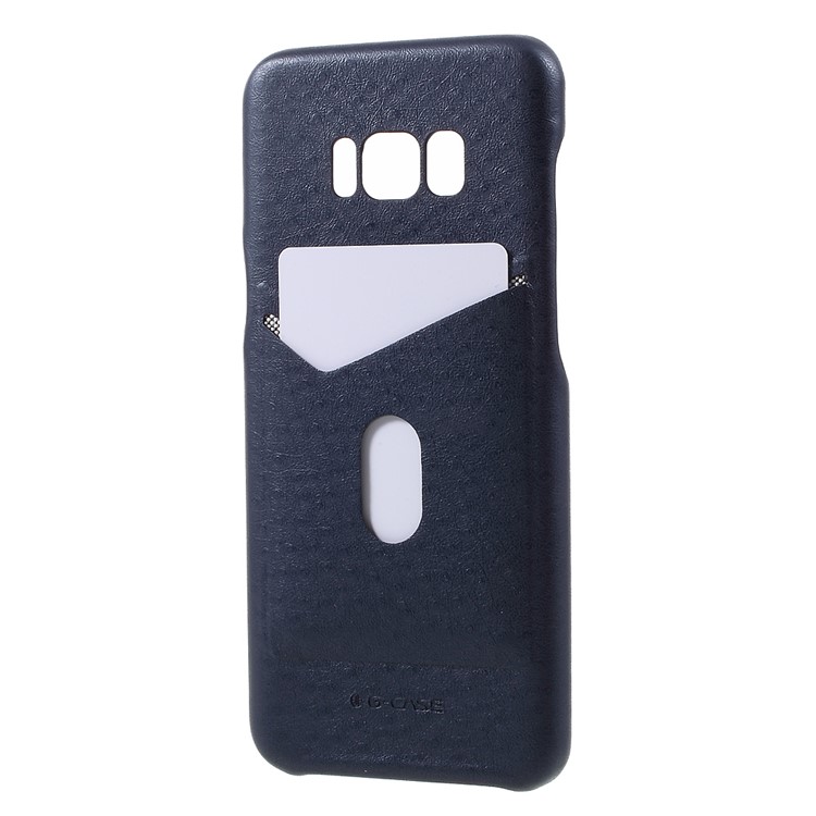 G-CASE Ostrich Texture Card Holder Leather Coated PC Case Shell for Samsung Galaxy S8 Plus - Dark Blue-2