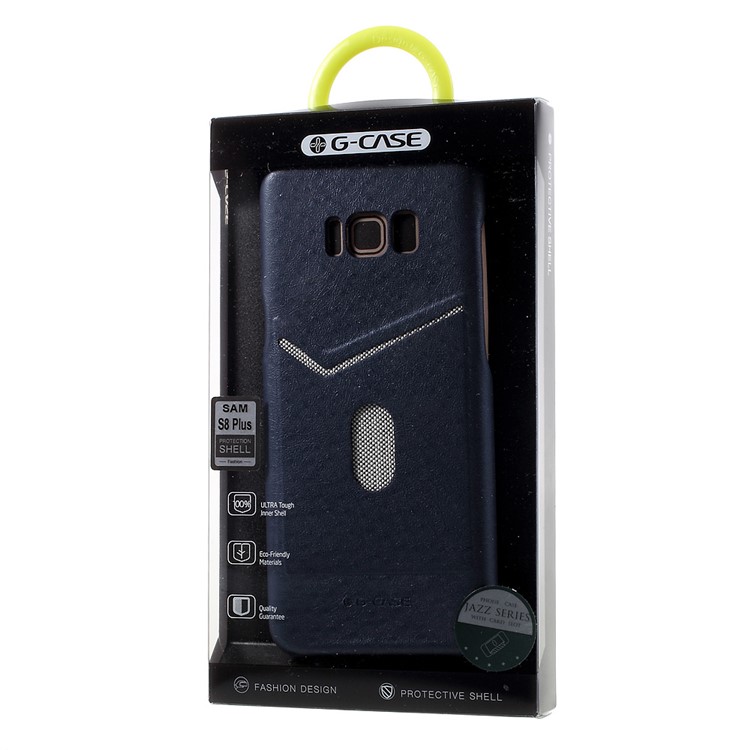 G-CASE Ostrich Texture Card Holder Leather Coated PC Case Shell for Samsung Galaxy S8 Plus - Dark Blue-4