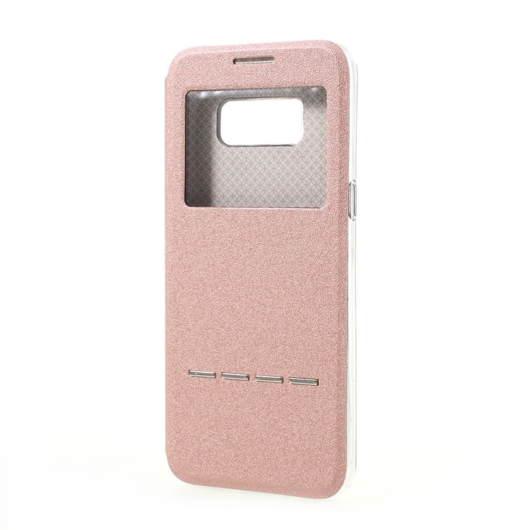 Slide to Answer View Window Folio Leather Mobile Phone Casing for Samsung Galaxy S8 - Pink-2