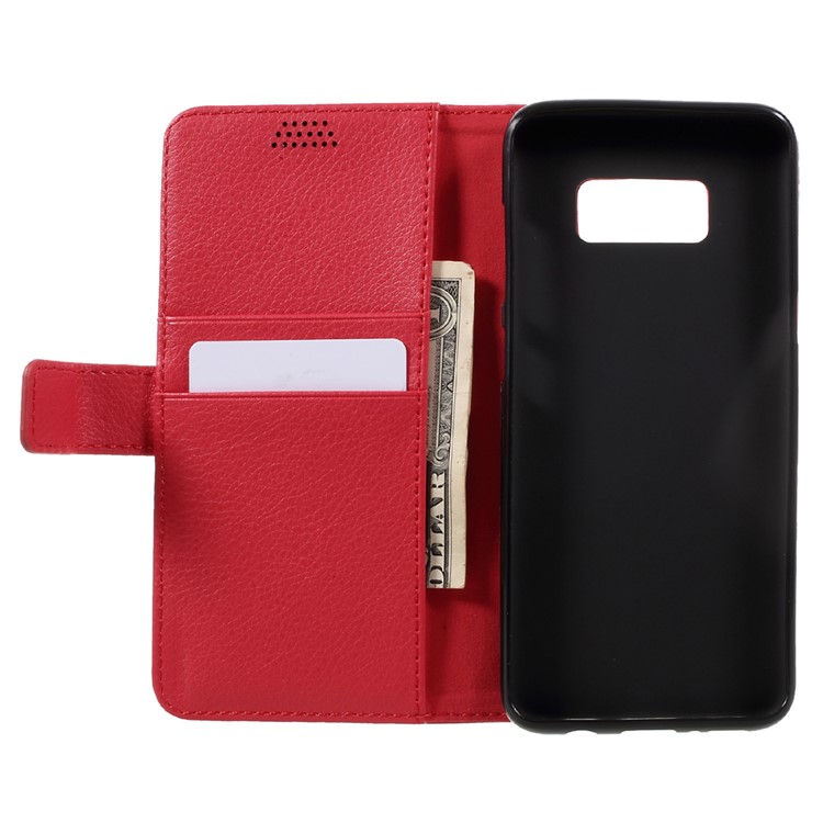 Litchi Texture Leather Wallet Case Cover for Samsung Galaxy S8 - Red-6