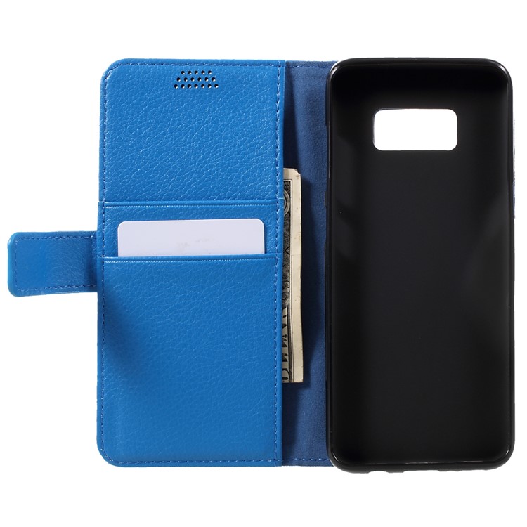 Litchi Texture Leather Wallet Protection Cover for Samsung Galaxy S8 - Blue-6