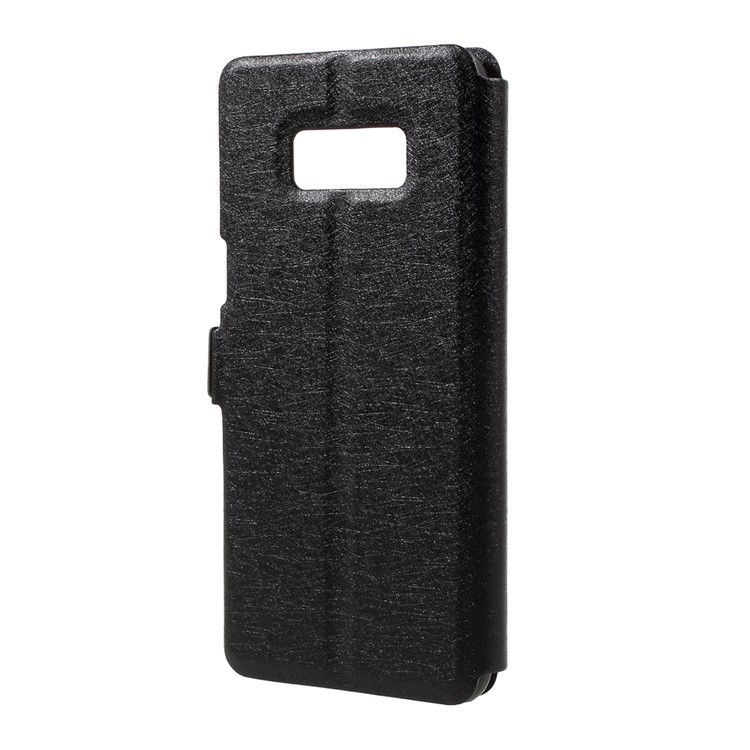 For Samsung Galaxy S8 Silk Texture Dual Window Leather Phone Cover - Black-2