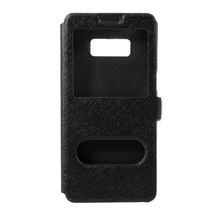 For Samsung Galaxy S8 Silk Texture Dual Window Leather Phone Cover - Black-3