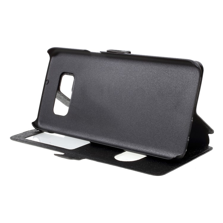 For Samsung Galaxy S8 Silk Texture Dual Window Leather Phone Cover - Black-4