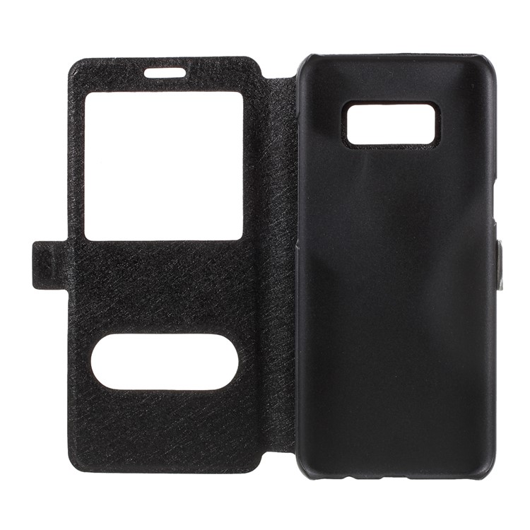 For Samsung Galaxy S8 Silk Texture Dual Window Leather Phone Cover - Black-6