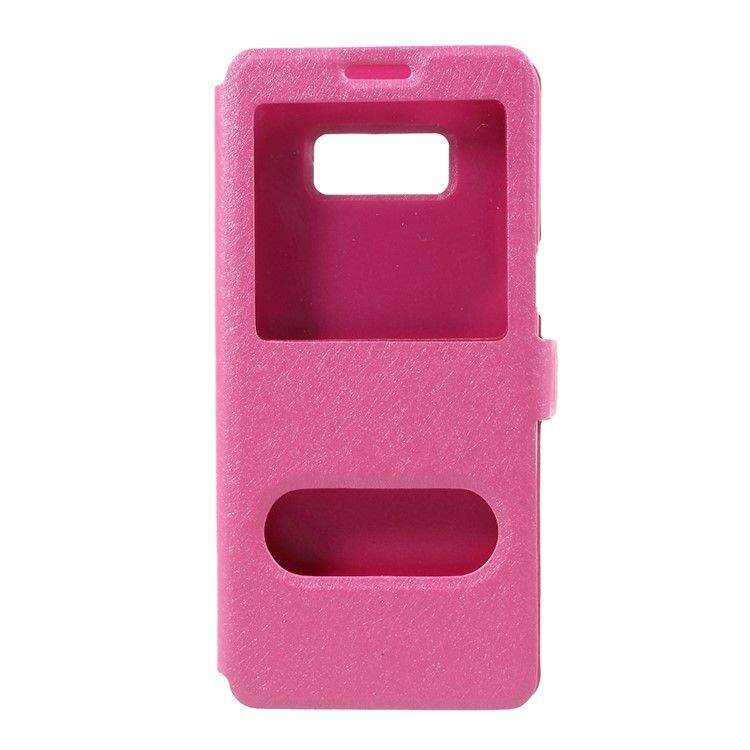 For Samsung Galaxy S8 Silk Texture Dual Window Leather Cell Phone Case - Rose-1