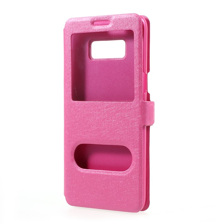 For Samsung Galaxy S8 Silk Texture Dual Window Leather Cell Phone Case - Rose-2