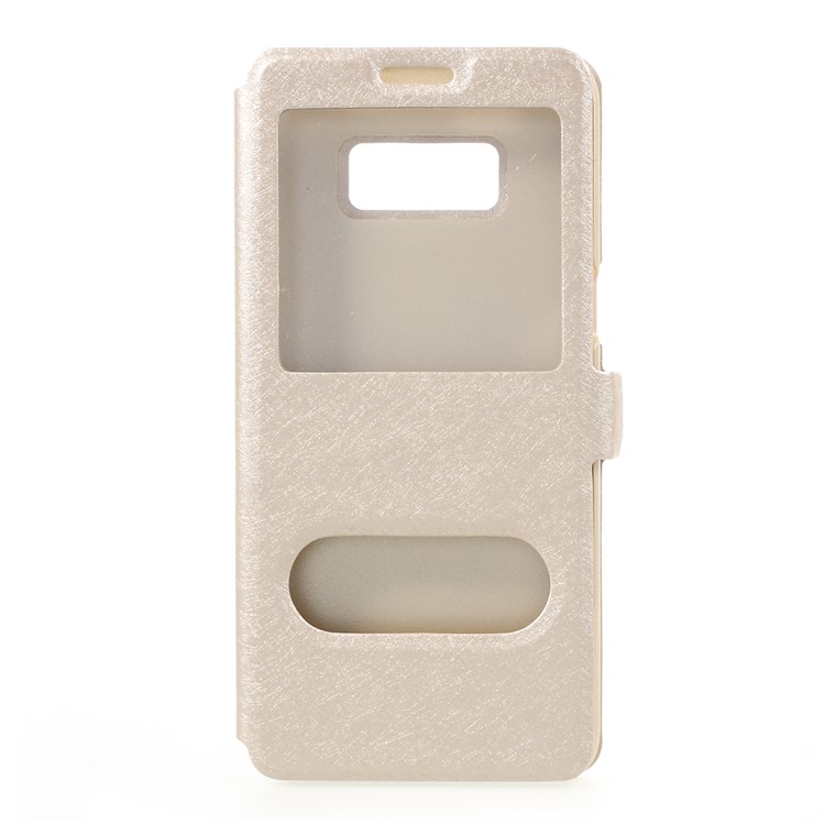 For Samsung Galaxy S8 Dual Window Silk Texture Leather Stand Casing - Gold-1
