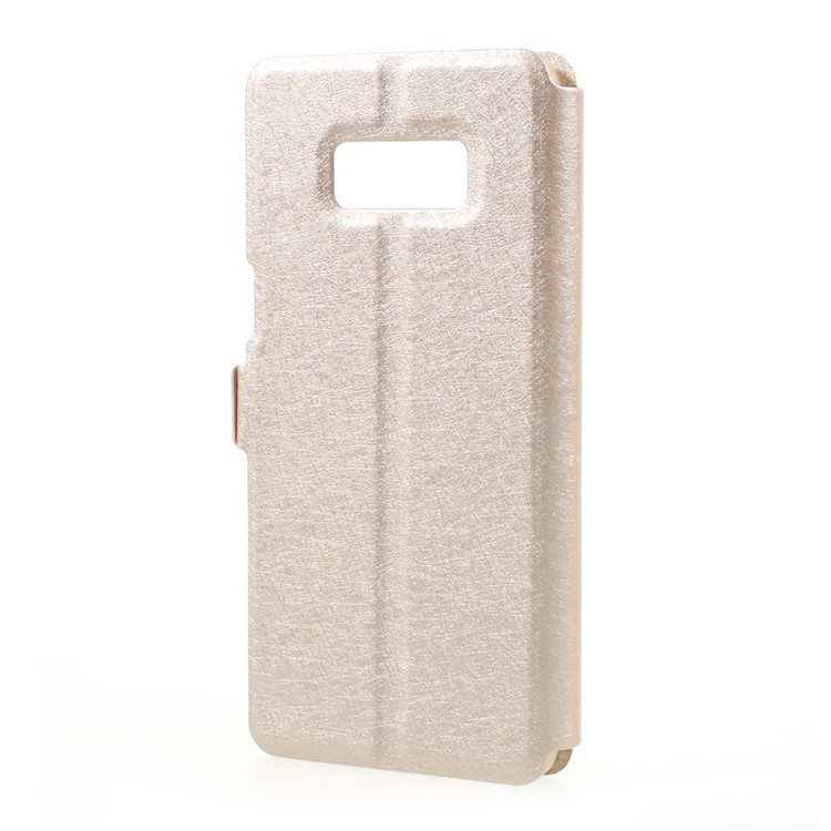 For Samsung Galaxy S8 Dual Window Silk Texture Leather Stand Casing - Gold-3