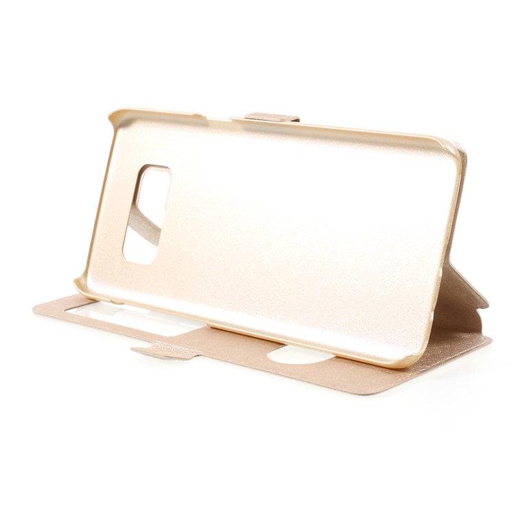 For Samsung Galaxy S8 Dual Window Silk Texture Leather Stand Casing - Gold-4