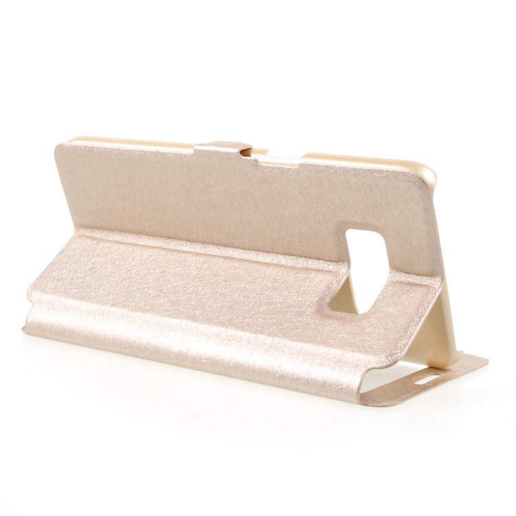 For Samsung Galaxy S8 Dual Window Silk Texture Leather Stand Casing - Gold-5