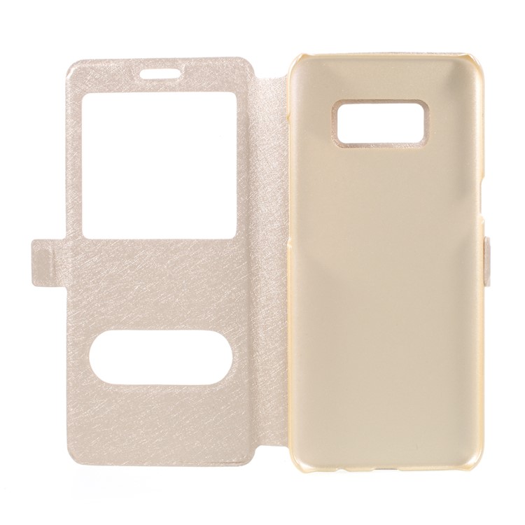 For Samsung Galaxy S8 Dual Window Silk Texture Leather Stand Casing - Gold-6