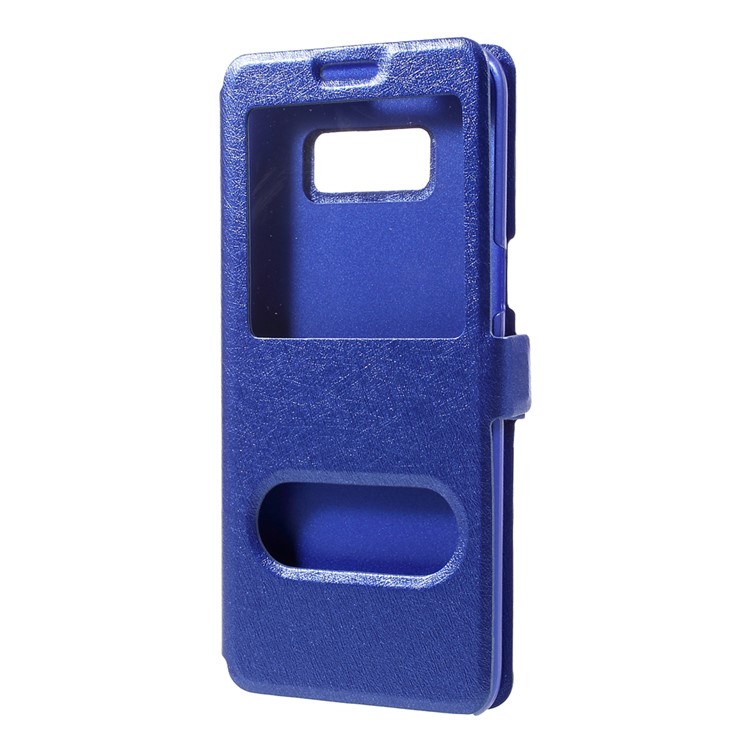 For Samsung Galaxy S8 Dual Window Silk Texture Leather Mobile Shell - Blue-2