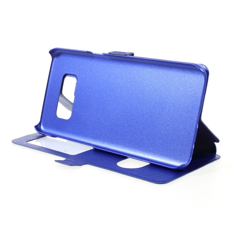 For Samsung Galaxy S8 Dual Window Silk Texture Leather Mobile Shell - Blue-4