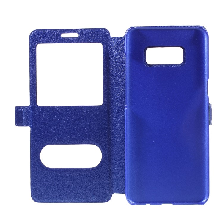 For Samsung Galaxy S8 Dual Window Silk Texture Leather Mobile Shell - Blue-6
