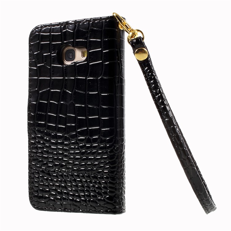 Crocodile Texture Leather Case with Wrist Strap for Samsung Galaxy A3 (2017) - Black-2