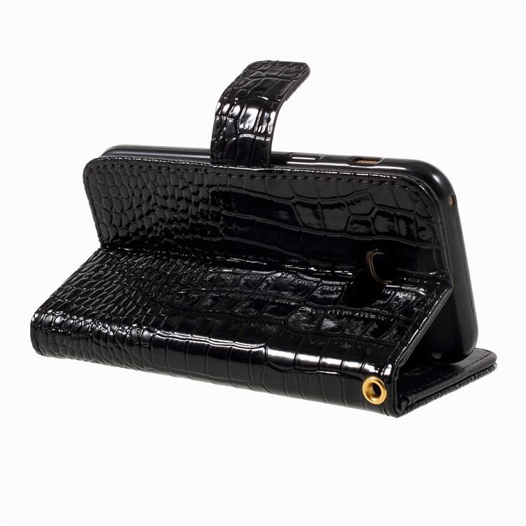 Crocodile Texture Leather Case with Wrist Strap for Samsung Galaxy A3 (2017) - Black-5