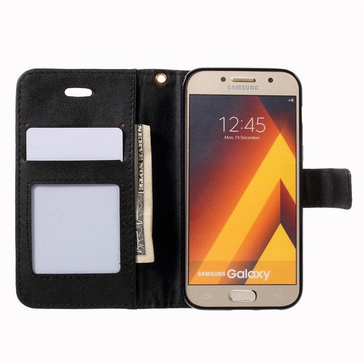 Crocodile Texture Leather Case with Wrist Strap for Samsung Galaxy A3 (2017) - Black-6