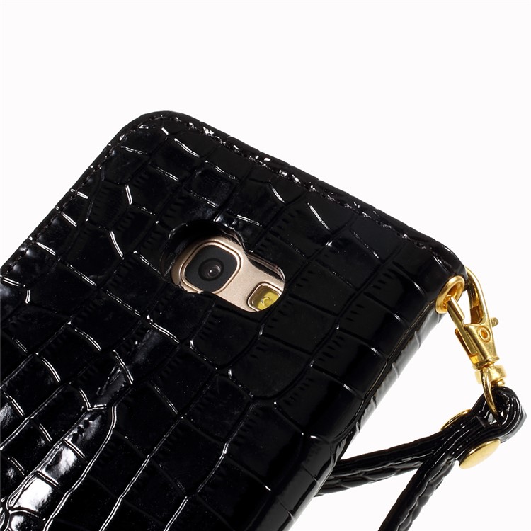 Crocodile Texture Leather Case with Wrist Strap for Samsung Galaxy A3 (2017) - Black-9