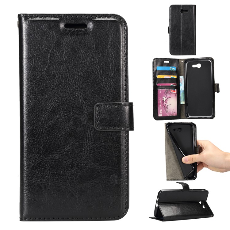 Crazy Horse Leather Wallet Case for Samsung Galaxy J3 Emerge/J3 Prime/J3 (2017) - Black-1