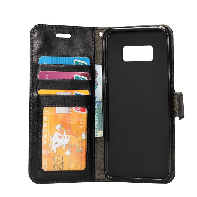 For Samsung Galaxy S8 Crazy Horse Leather Wallet Cover Casing - Black-5