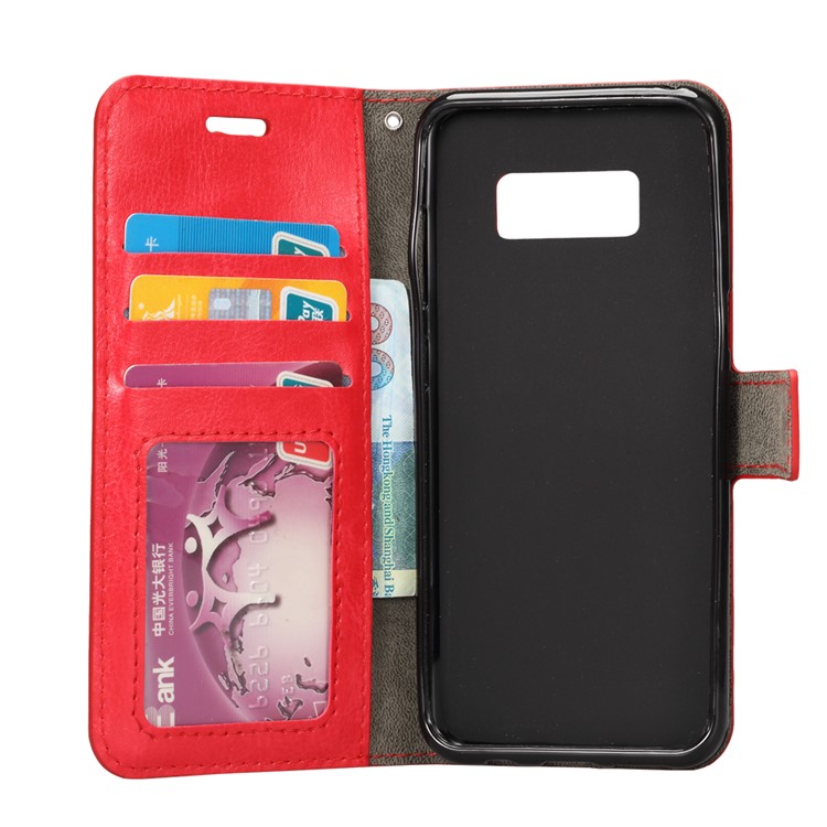 For Samsung Galaxy S8 Crazy Horse Leather Wallet Flip Case - Red-4