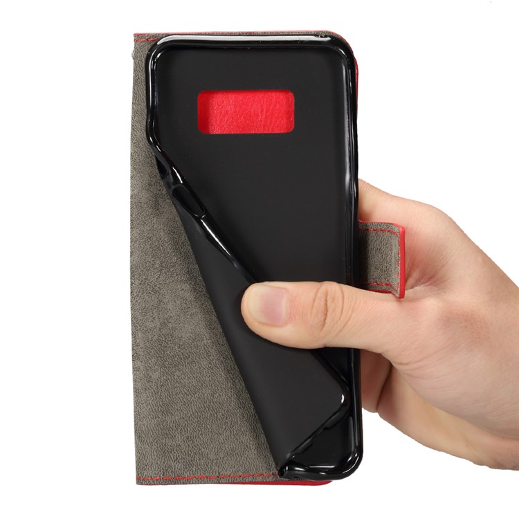 For Samsung Galaxy S8 Crazy Horse Leather Wallet Flip Case - Red-6