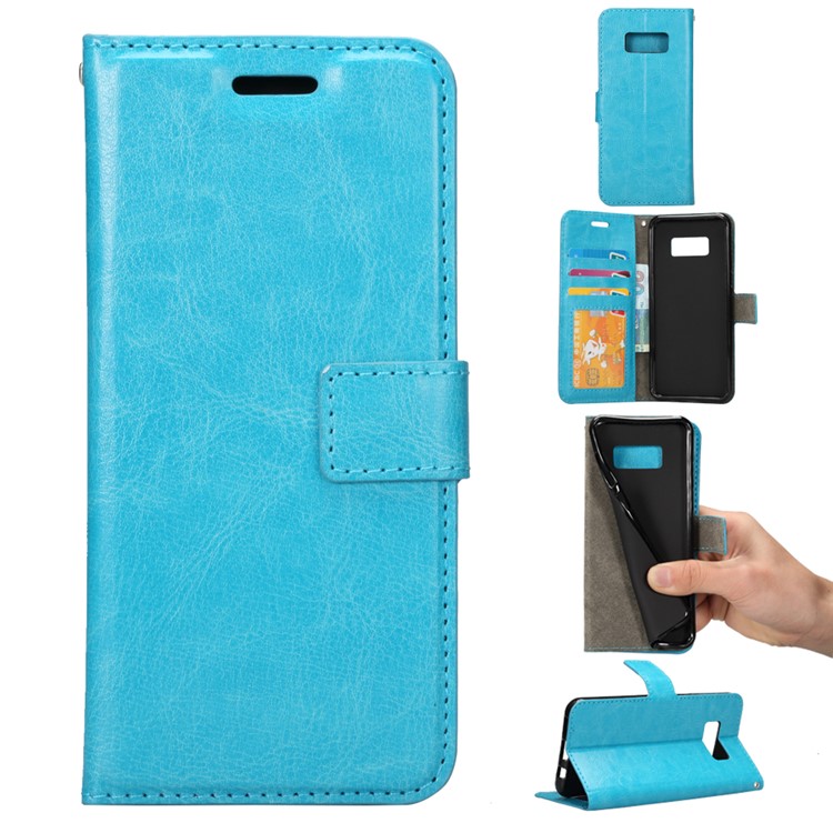 For Samsung Galaxy S8 Crazy Horse Leather Cover with Photo Slot - Blue-1