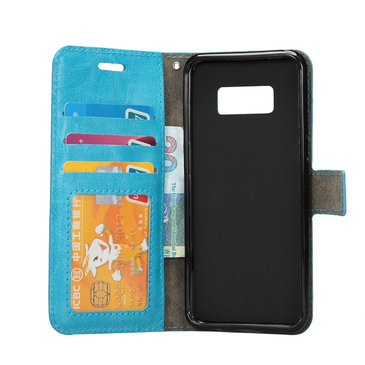 For Samsung Galaxy S8 Crazy Horse Leather Cover with Photo Slot - Blue-4