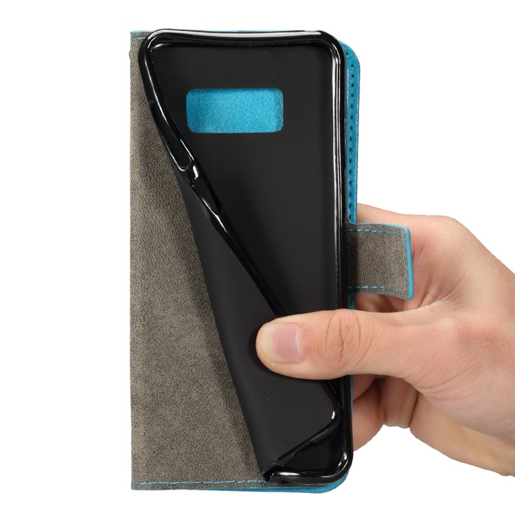 For Samsung Galaxy S8 Crazy Horse Leather Cover with Photo Slot - Blue-6