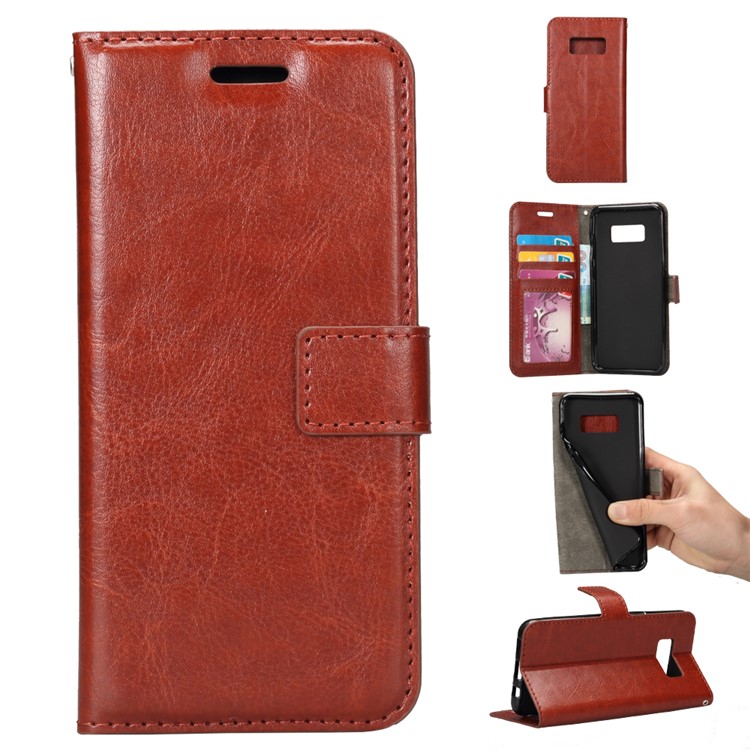 For Samsung Galaxy S8 Crazy Horse Leather Stand Mobile Phone Cover - Brown-1