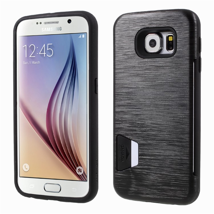 GRANADA Card Bumper Card Slot Brushed PC + TPU Back Case for Samsung Galaxy S6 G920 - Black-1
