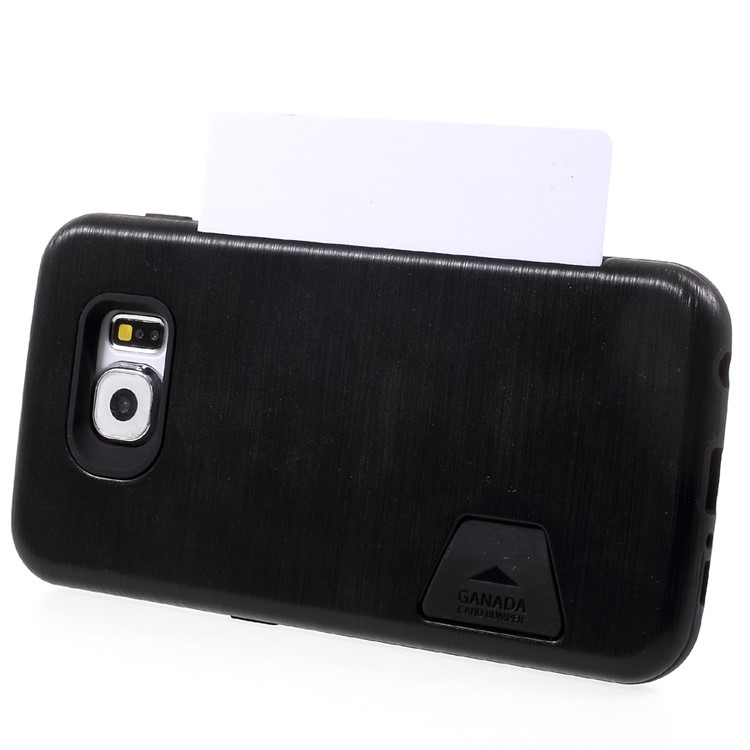 GRANADA Card Bumper Card Slot Brushed PC + TPU Back Case for Samsung Galaxy S6 G920 - Black-6