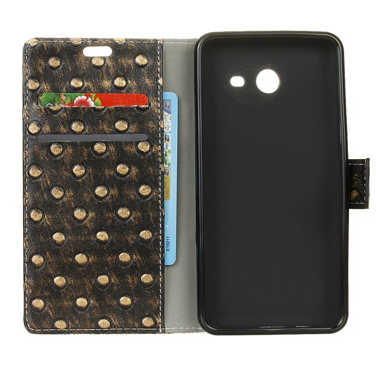 For Samsung Galaxy J5 (2017) Metal Style Imprinted Pattern Leather Wallet Stand Cover - Gold / Bumps-3