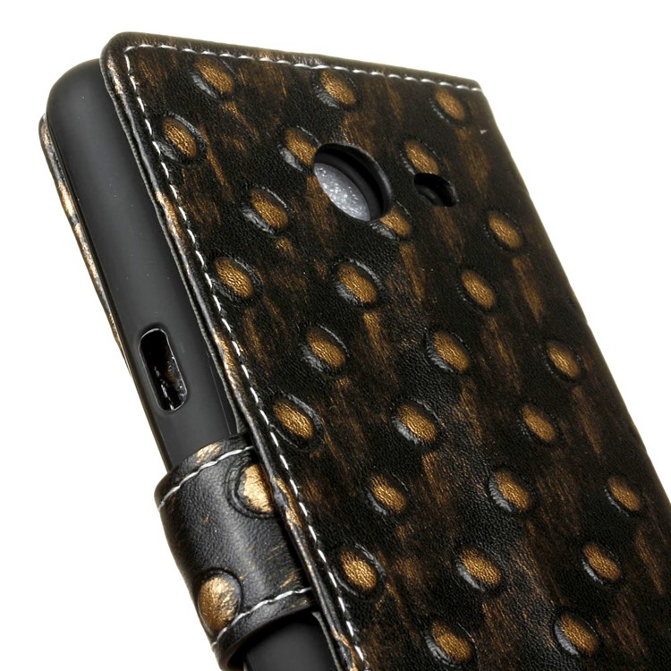 For Samsung Galaxy J5 (2017) Metal Style Imprinted Pattern Leather Wallet Stand Cover - Gold / Bumps-7