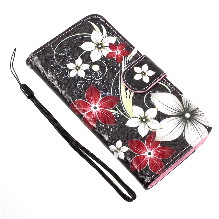 Printing Pattern Wallet Leather Cover Case with Lanyard for Samsung Galaxy A3 (2017) - Flowers Pattern-10