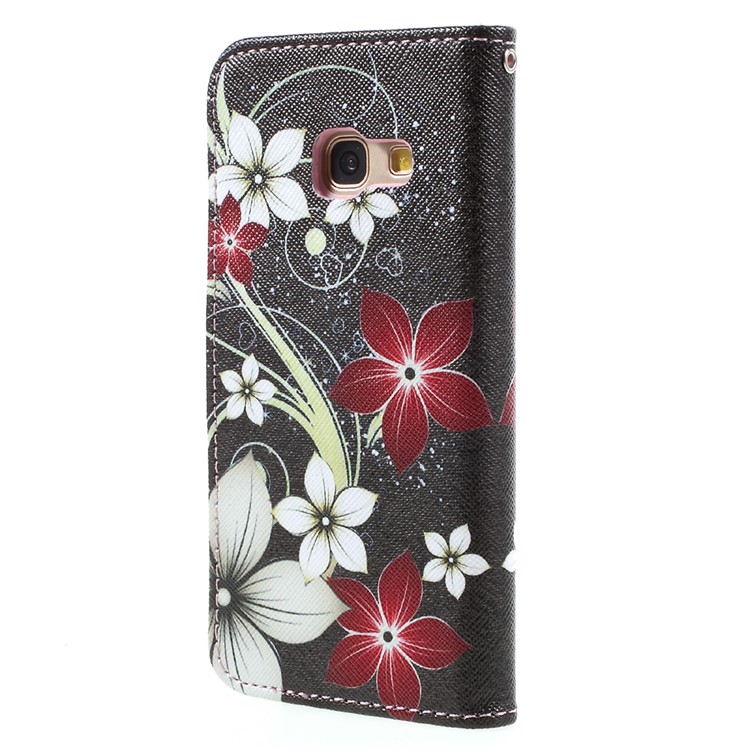 Printing Pattern Wallet Leather Cover Case with Lanyard for Samsung Galaxy A3 (2017) - Flowers Pattern-2