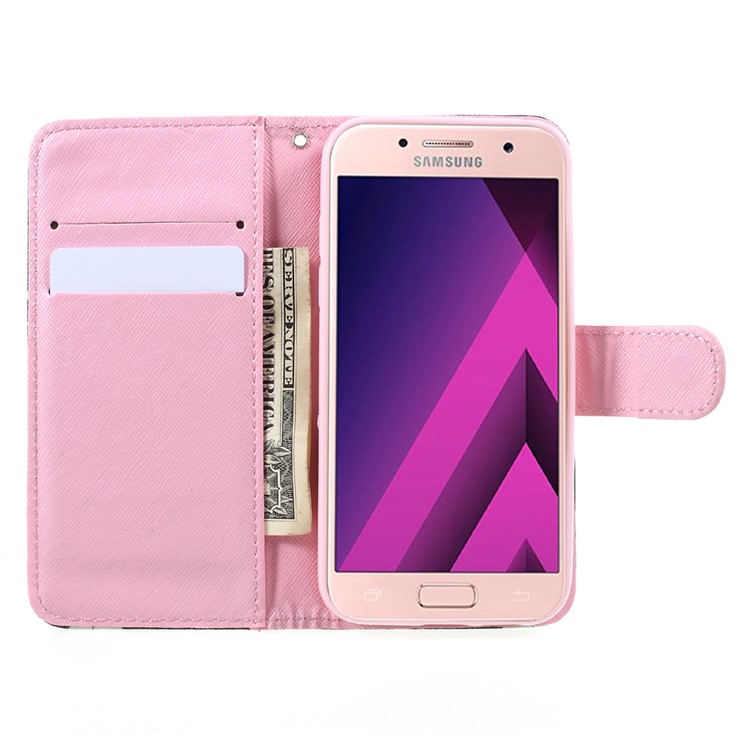 Printing Pattern Wallet Leather Cover Case with Lanyard for Samsung Galaxy A3 (2017) - Flowers Pattern-6