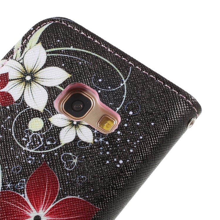 Printing Pattern Wallet Leather Cover Case with Lanyard for Samsung Galaxy A3 (2017) - Flowers Pattern-8